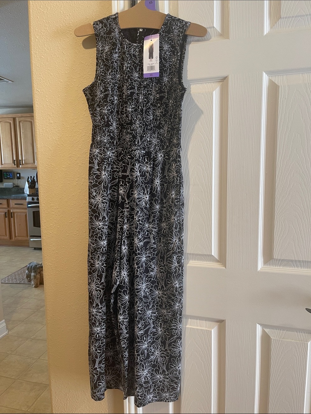 Andrew Marc Black and White Floral Sleeveless Jumpsuit